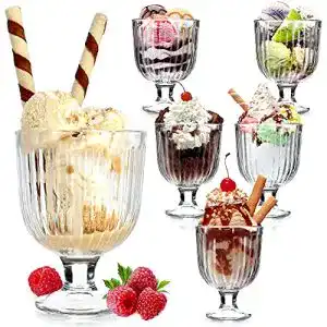 Eisbecher KADAX Glas Set, Dessertgläser mit Fuß, 6, 270 ml