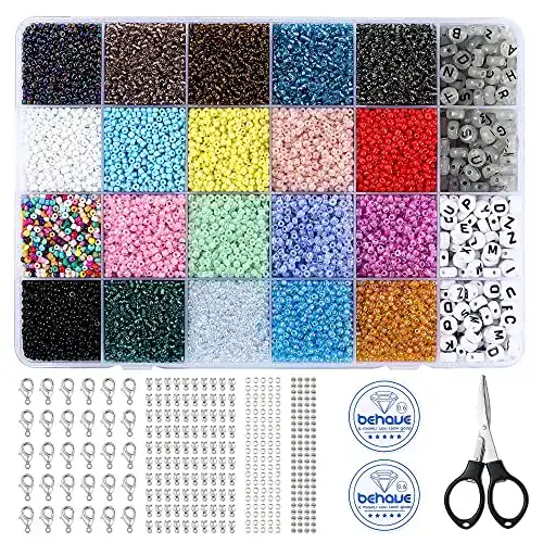 Perlenset behave ® Glas Perlen Set, 20 Farben, Buchstabenperlen