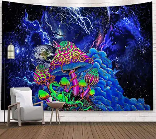 Wandteppich Zodight Psychedelic, Abstrakte Kunst Trippy Blau Pilz