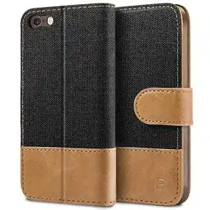 iPhone-SE-Hülle BEZ, Stoff und PU Leder mit Kreditkartenhaltern