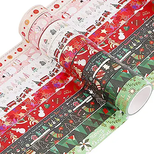 Washi Tape Jodsen 10 Rollen Weihnachten Set,15mm Washi