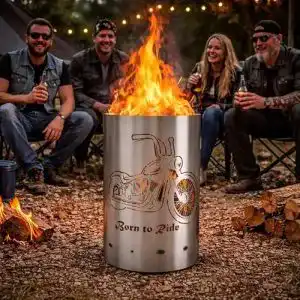 Feuertonne Tiko-Metalldesign Feuerkorb mit Motiv Born to Ride