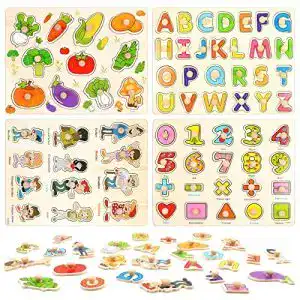 Steckpuzzle YOTINO 4 Set Holz Zahlenpuzzle Obst Früchte