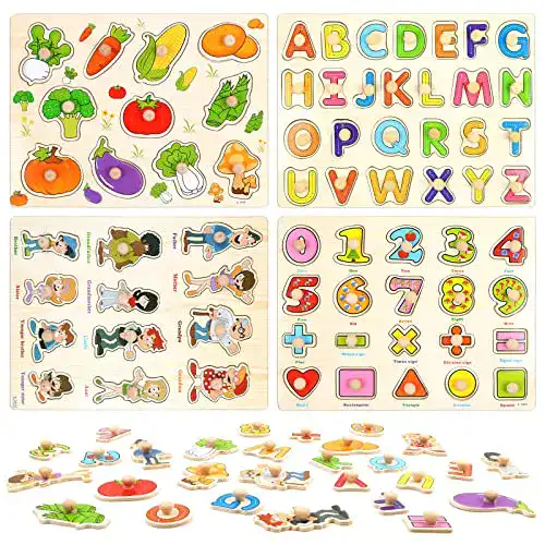 Steckpuzzle YOTINO 4 Set Holz Zahlenpuzzle Obst Früchte