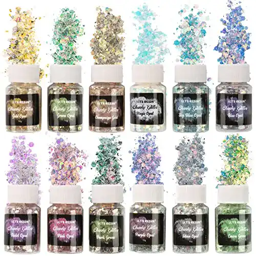 Glitter LET’S RESIN Glitzerpulver Set 12 Farben, Glitzerpuder