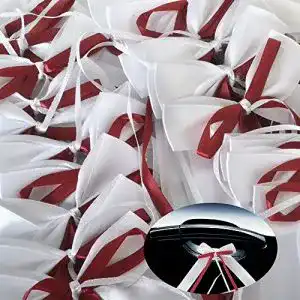 Autoschleifen Hochzeit Yulakes 50pcs Weiss & Bordeaux