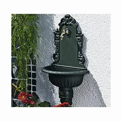 Bassena PUTEUS 15132-E Nostalgie-Wandbrunnen Grauguß, grün lackiert