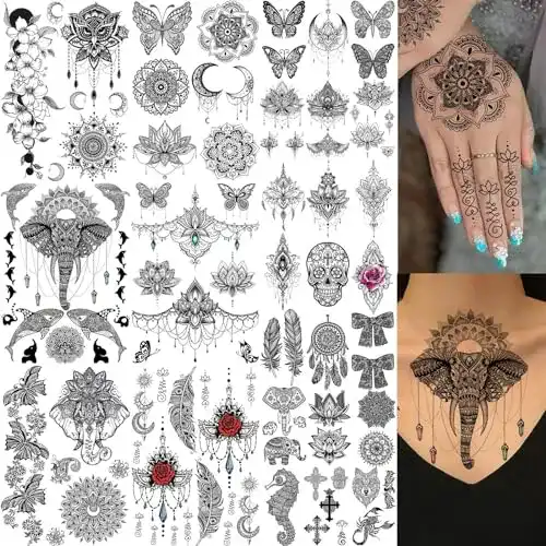 Temporäre Tattoos EGMBGM 28 Blätter Schwarz Frauen