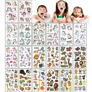 Kindertattoos UniBaby7 Tattoo Kinder, 20 Blätter Tier und Einhorn