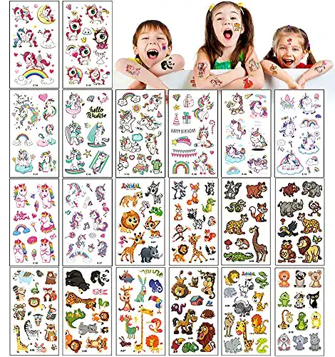 Kindertattoos UniBaby7 Tattoo Kinder, 20 Blätter Tier und Einhorn