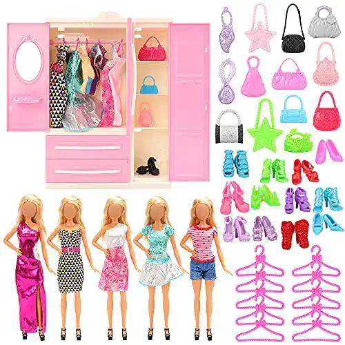 Puppenschrank Miunana 36 PCS Kleiderschrank Möbel für Puppen