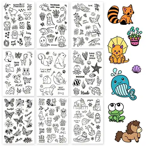 Silikonstempel GLOBLELAND 9 Blätter Tier-Thema Klar