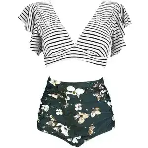 Bikini High Waist COCOSHIP Retro Geraffte Rüschen Hohe Taille
