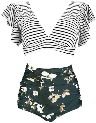 Bikini High Waist COCOSHIP Retro Geraffte Rüschen Hohe Taille