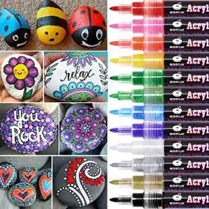 Acrylstifte WONSAR Marker Stifte, 12 Farben Wasserfest für Steine