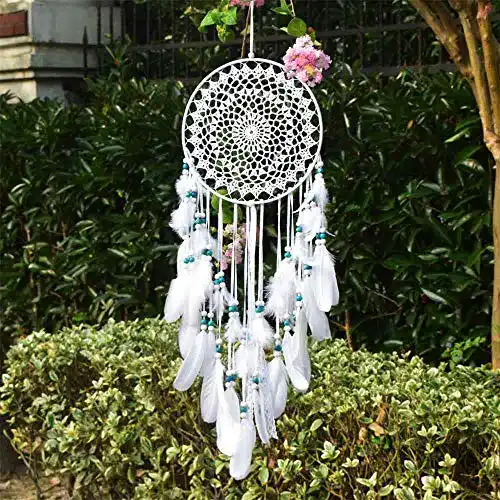Traumfänger EasyBravo großer im Boho-Stil, mit weißer Feder