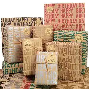 Geschenkpapier Geluode Kraft Geburtstag, Recycling-, 12 Blatt