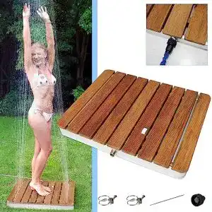 Bodendusche @tec Gartendusche Aussendusche aus massivem Teak-Holz