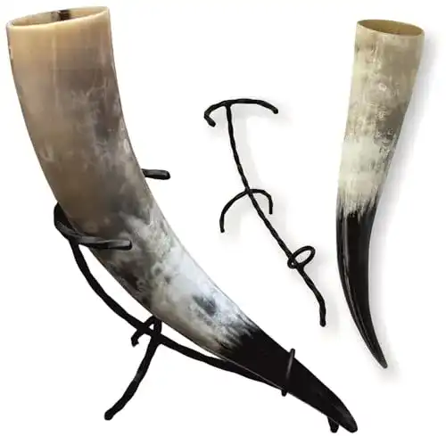 Trinkhorn Hornerey T05S Wikinger 0,5l mit Ständer Schmiedeeisen